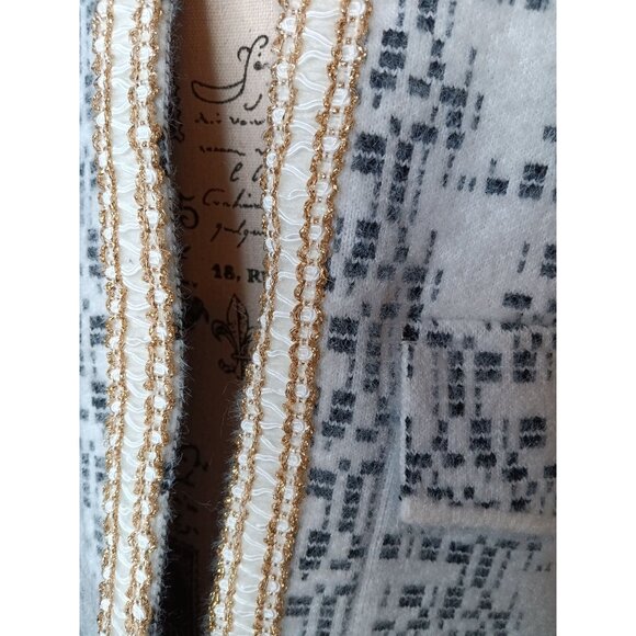 Northen Angel Medium Anthropolgie Knit Eyelash Jacket Ivory Gold Trim Button - Picture 5 of 7